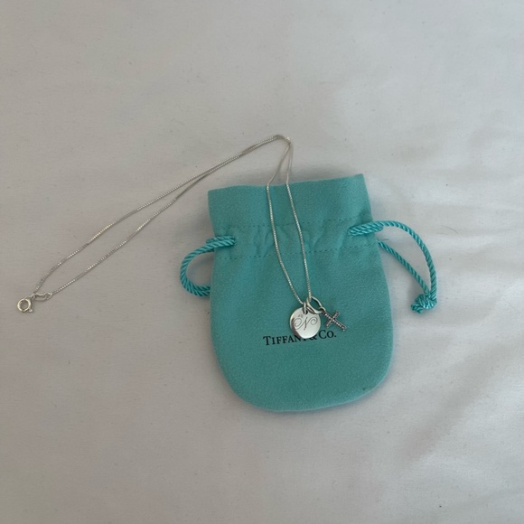 Tiffany & Co. Jewelry - T&CO mini disc Letter N engraved + PANDORA cz clear Cross Pendants + 925S Chain